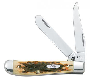 Case Knives Amber Bone Peach Seed Jig Mini Trapper Folding Knife with Two Blades